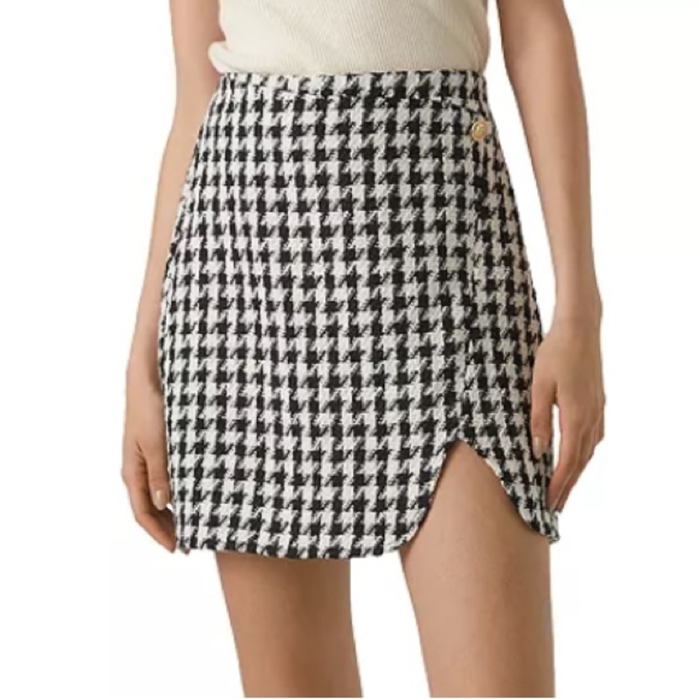 NWT Vero Moda Women's Houndstooth Mini Skirt With Split Hem Size 4